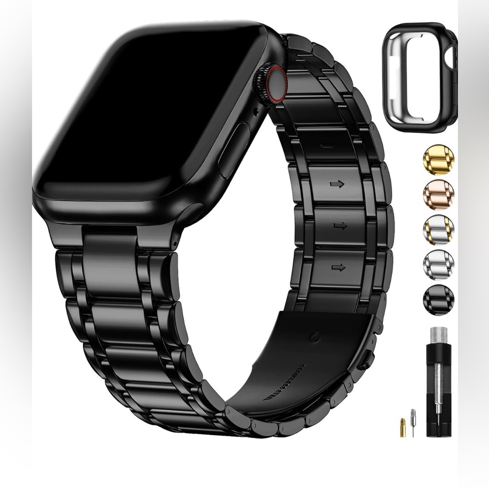 NWT Unisex Fullmosa Stainless Steel Black Apple Watch Band 42mm/44mm/45mm